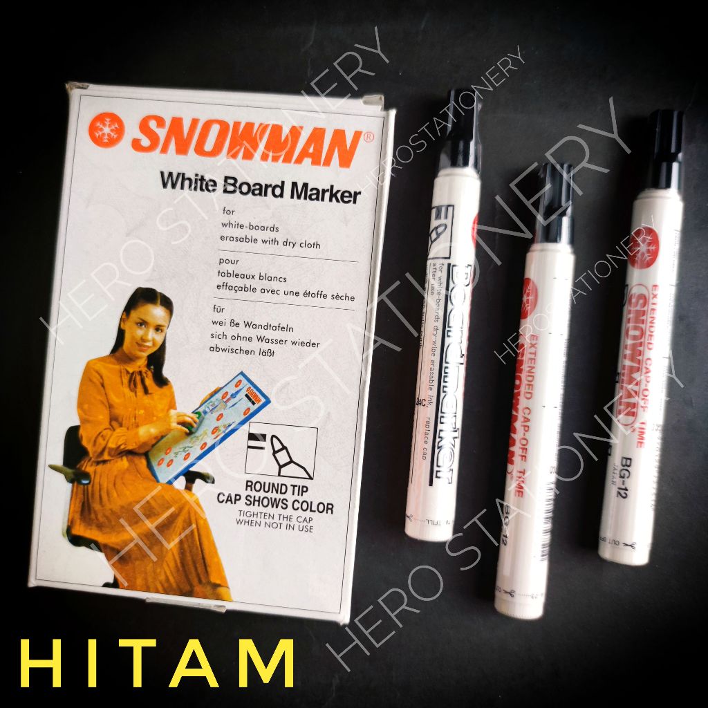 

Snowman spidol whiteboard marker tinta hitam black BG-12