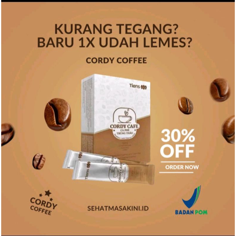 

TIENS CORDY CAFE COFFE BISA UNTUK PRIA DAN WANITA KOPI PENGUAT STAMINA 1 BOXS ISI 10 SACHET