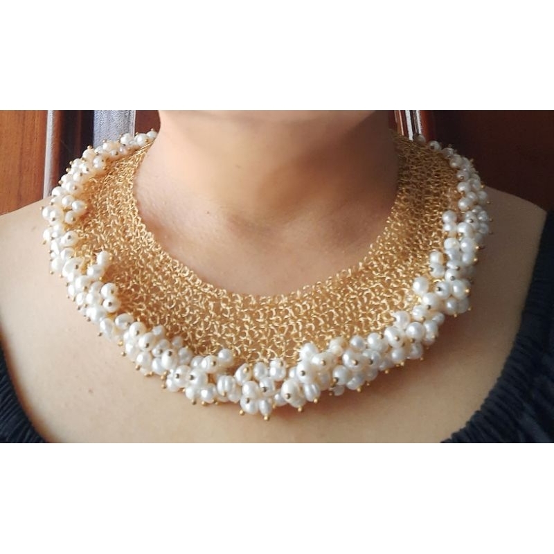 kalung choker/ handmade necklace/ pearlchoker wire mutiara