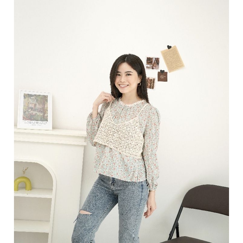 Blouse Wanita Lengan Panjang Free Rompi Rajut