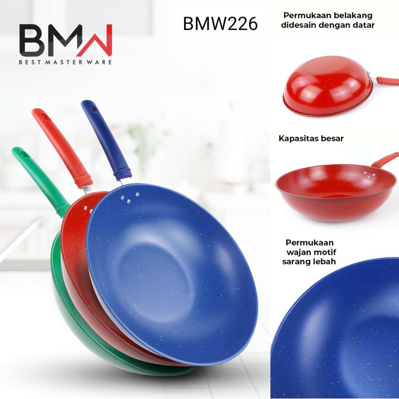 WAJAN GAGANG MARBLE WARNA 30 CM / Wajan Gagang Warna Enamel Super Premium