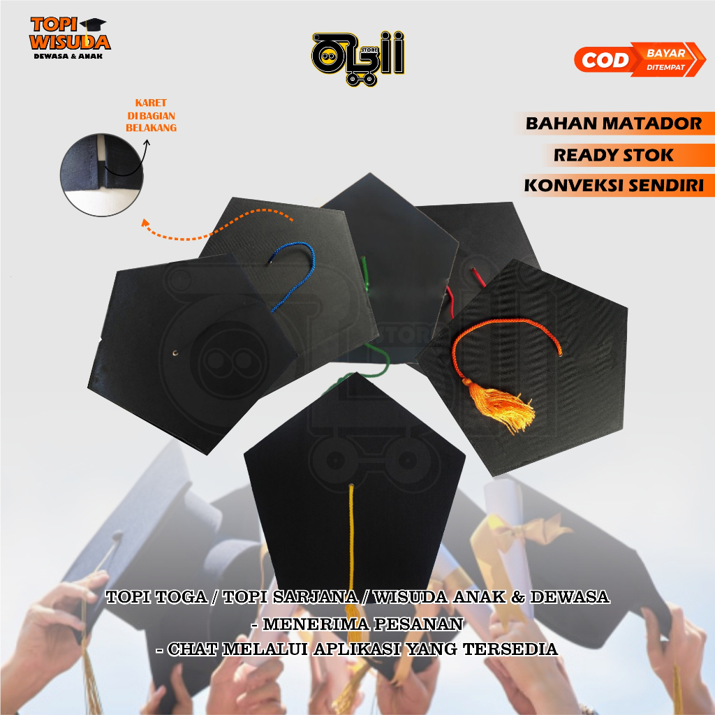 Topi Toga/Topi Wisuda/Topi Sarjana READY STOK Dewasa TK SMP SMA Sarjana Topi Sarjana
