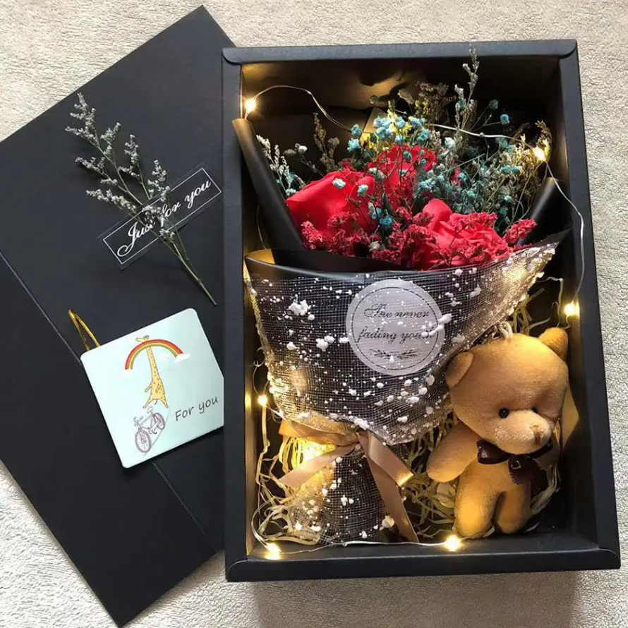 Bucket Buket Kado Hadiah Box Bunga Mawar Merah Kawat Bulu Palsu Valentine Love Bag Korea Palsu Untuk Ulang Tahun Pernikahan Hampers Cowok Cewek Cewe Cowo Hitam Besar Jumbo Artificial Style Wisuda Aesthetic