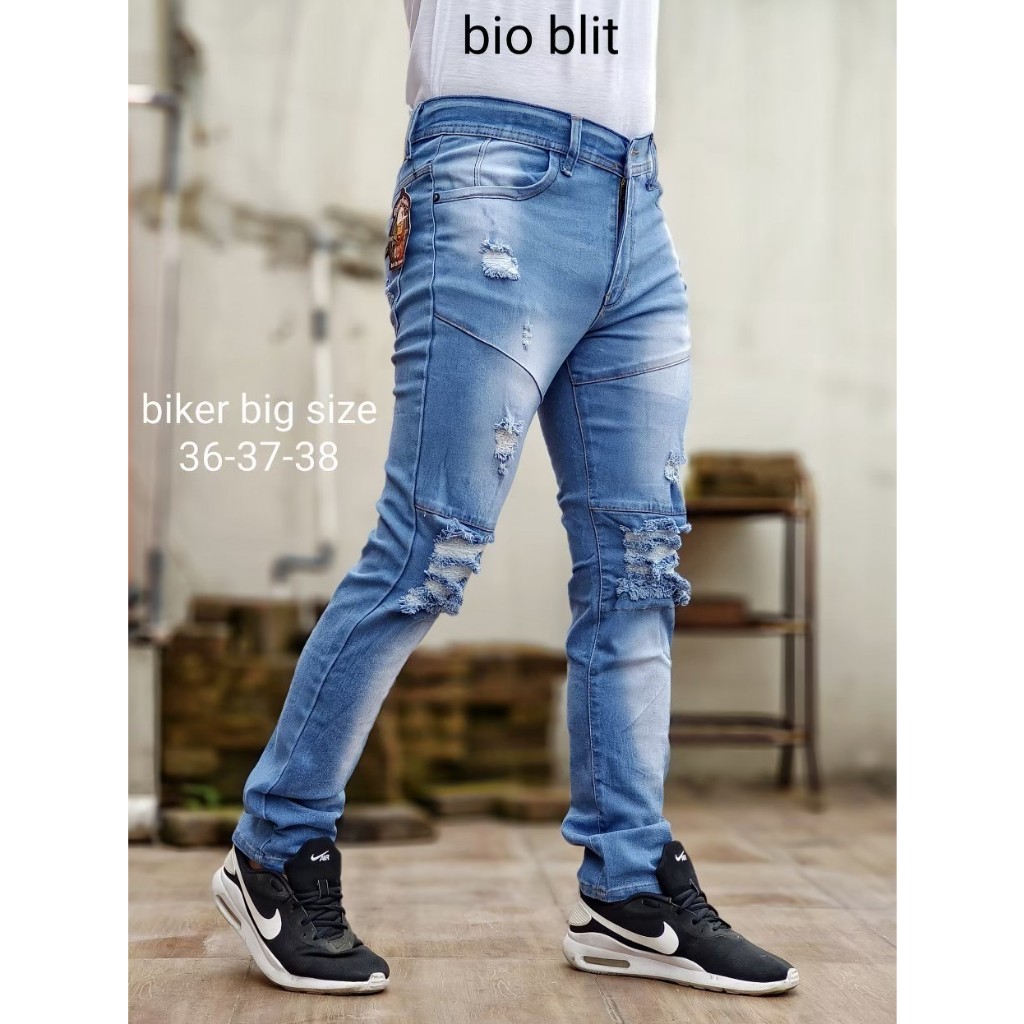 celana jeans bikers pria patch lutut skinny / celana jeans bikers pria / celana jeans bikers