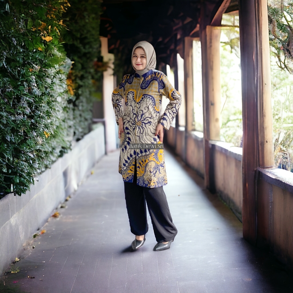 Tunik Batik Atasan Wanita Premium Lapis Furing Halus Trikot Motif Parang Ungker