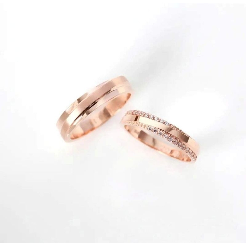 Cincin Pernikahan Lamaran Emas 18k/75% Dan Emas 18k/75% Wedding Ring Free Box Cincin & Free Ukir Nam