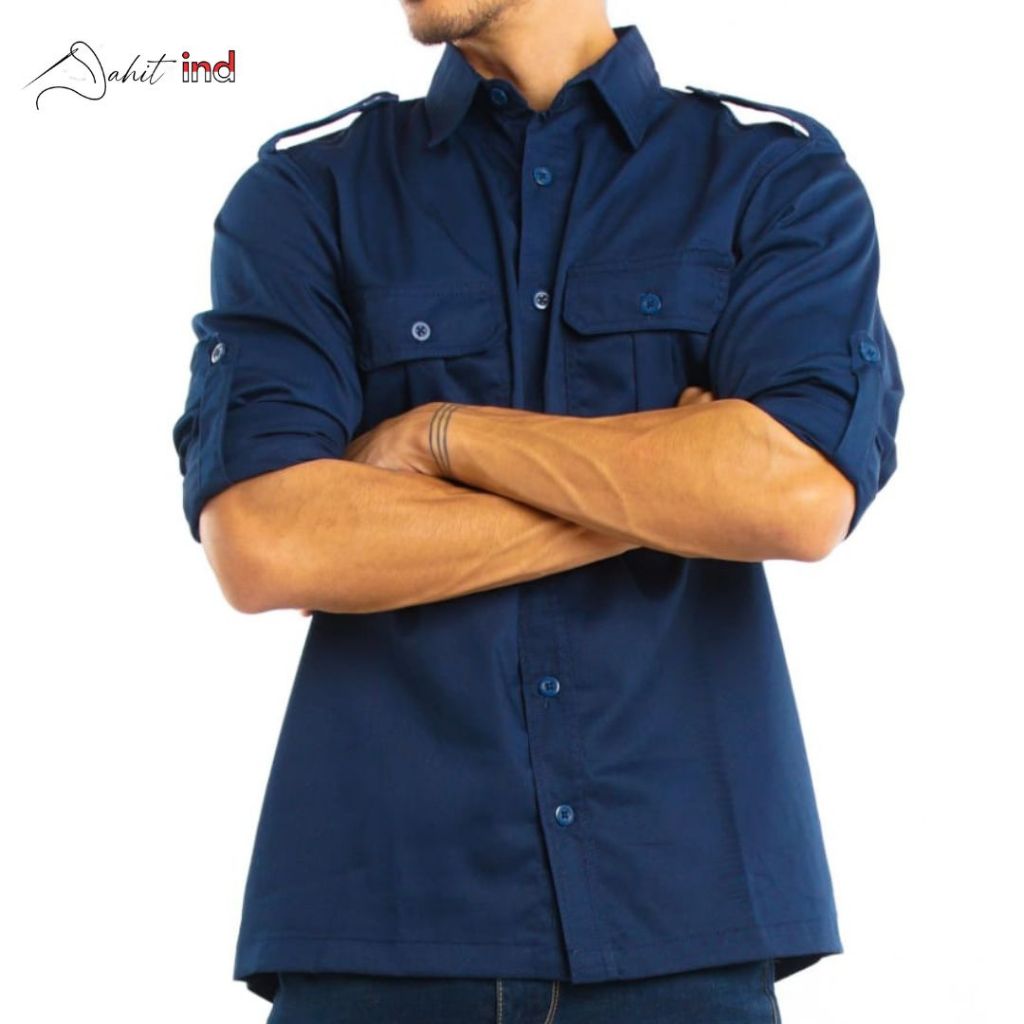 Baju Kemeja PDL PDH Lengan Panjang Safari Warna Biru Navy Hem Seragam Kerja Komunitas Outdoor Tactic
