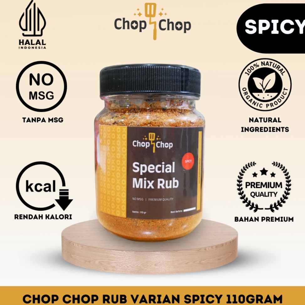 

Swip up Chopchop Special Mix Rub Spicy Bumbu Marinasi Rendah Kaloridiet Serbaguna 11gr