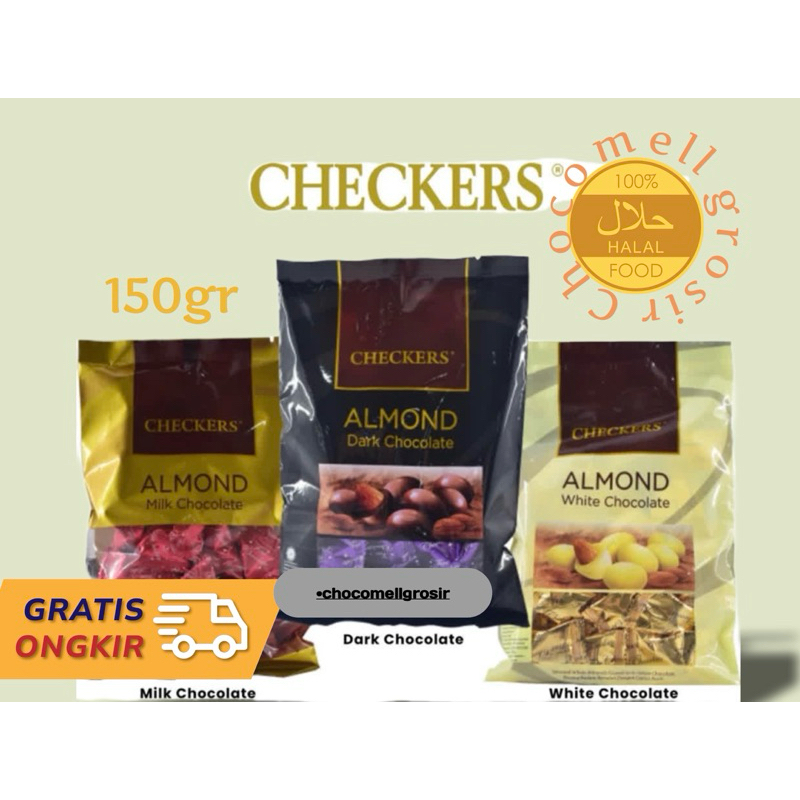 

CHECKERS CHOCOLATE ALMOND MILK, DARK n WHITE COKLAT150gr