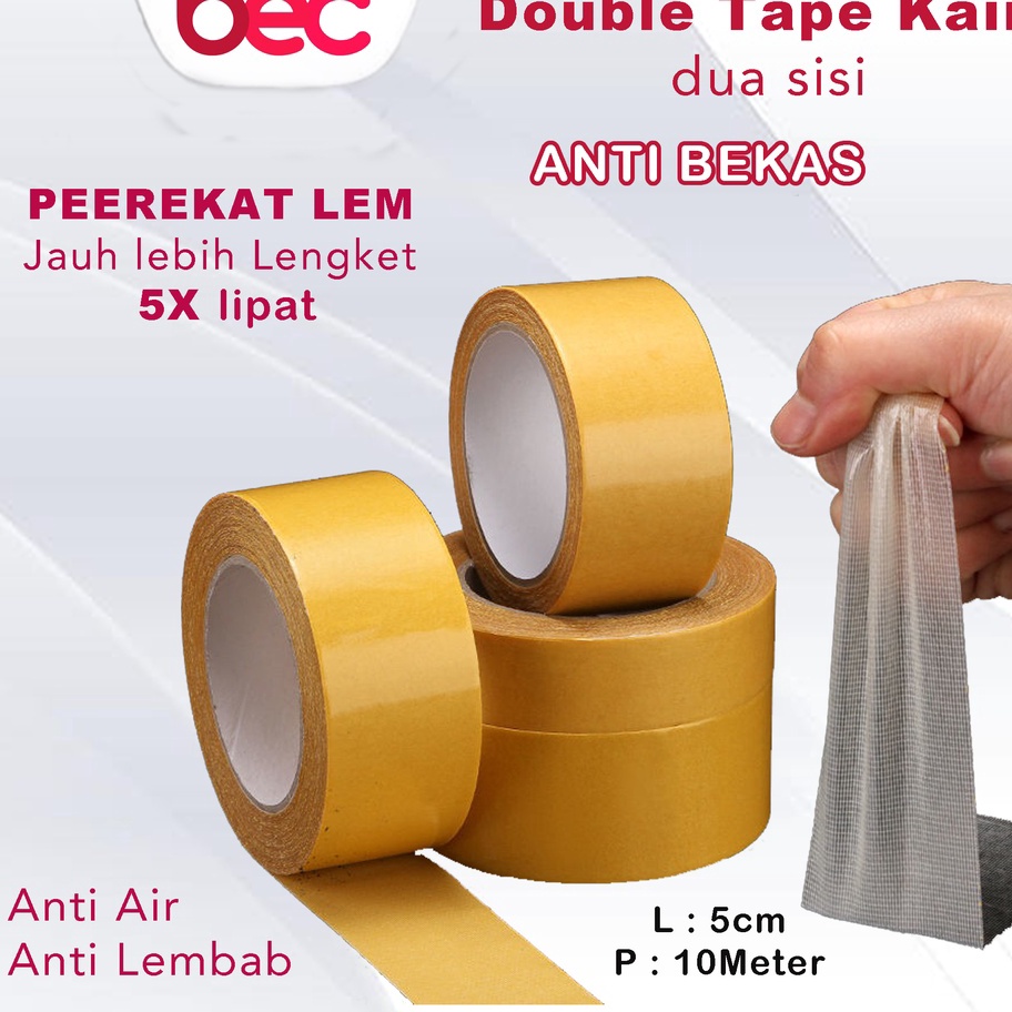

KODE 77 BEC Double Tape Kain Dua Sisi Tanpa Bekas Merk BEC House Isolasi 2 Sisi Solatip Tape