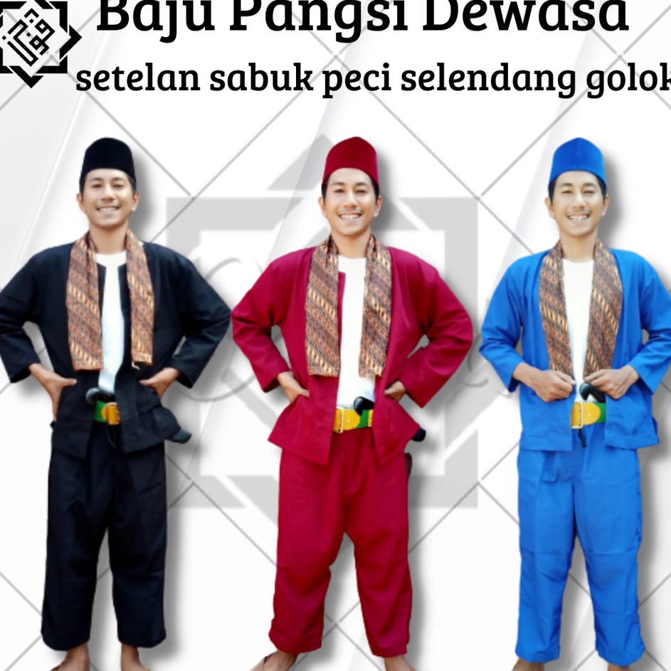 Hadir Surprise  Baju Pangsi Dewasa Setelan Sabuk Peci Selendang Dan Gollok Mainan Baju Pangsi Dewasa