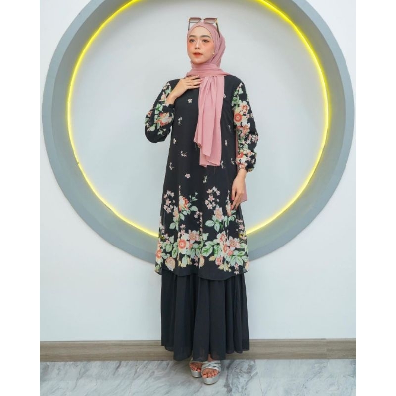 Gamis Melayu Motif Rempel Bawah Motif mix Polos Ceruty Premium