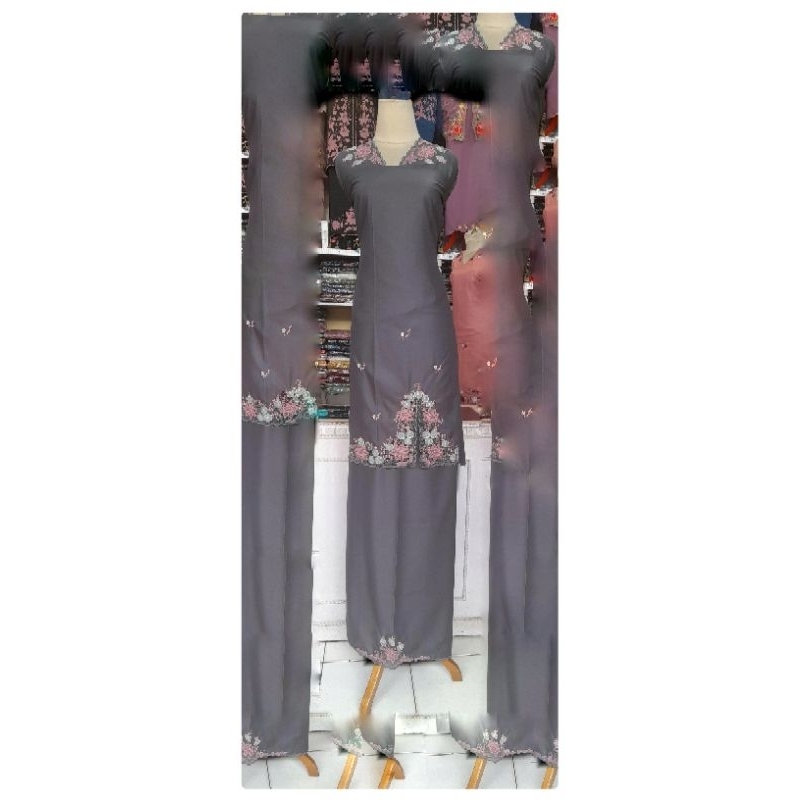 bahan/bakal baju kurung bordir kerancang belah samping
