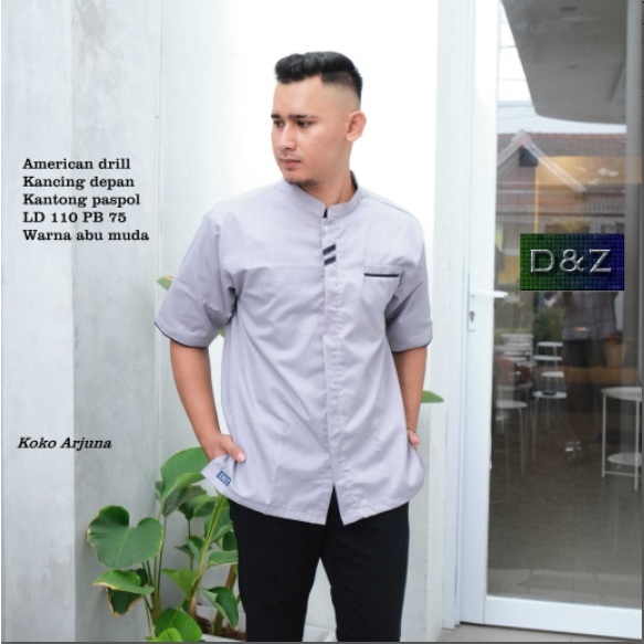 Baju Koko. Pria. Warna Abu Abu.Lengan Pendek.