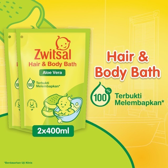 Zwitsal BABY BATH HAIR AND BODY SABUN MANDI BAYI NATURAL ALOE VERA 2 IN 1 400ML x2
