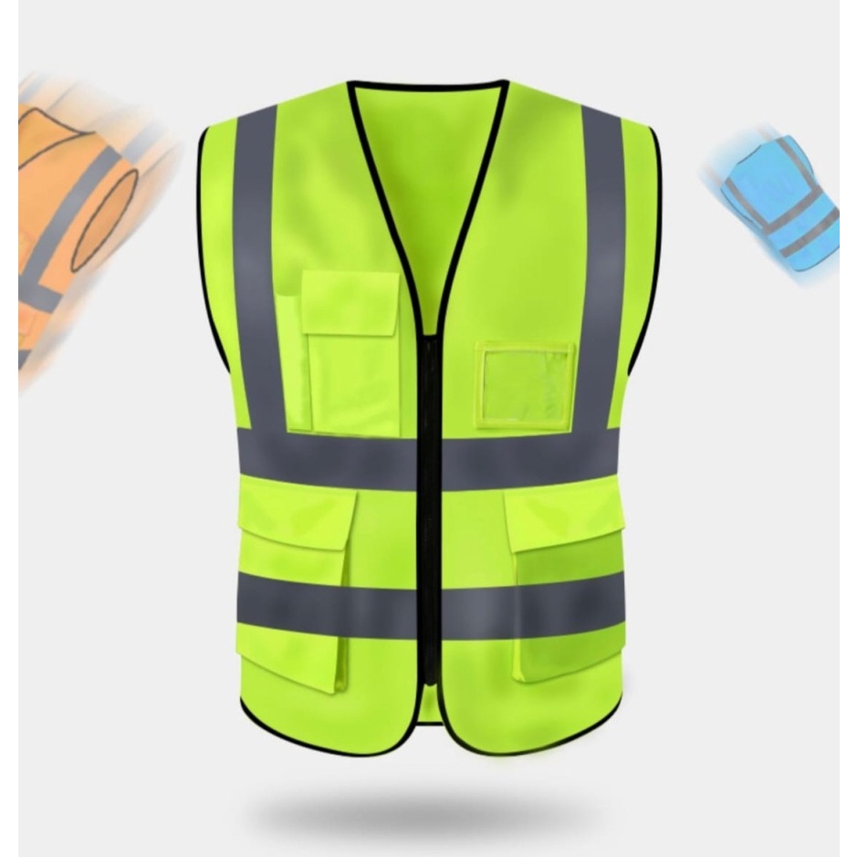 SALE Rompi Safety Proyek ID Holder 5 Saku  Rompi reflektif  XL