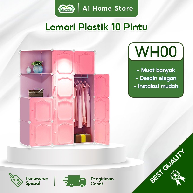 Lemari Plastik 10 Pintu 2 Rak - 1 Gantungan Lemari Plastik Lemari Serbaguna Lemari Portable