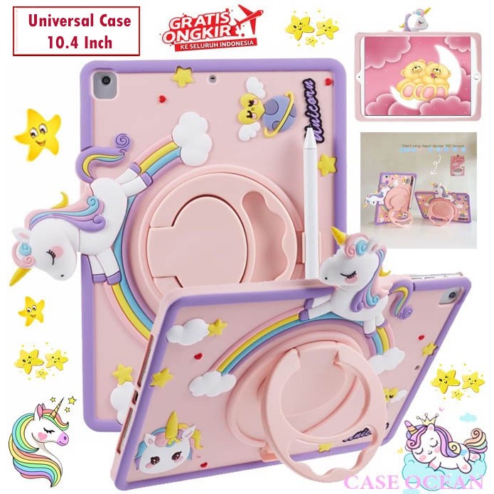 Olike Edu Tab E3 10 SoftCase Soft Case Anak Kids Casing Cover Unicorn Slot Pen Gemoy Stand 360 Lucu 