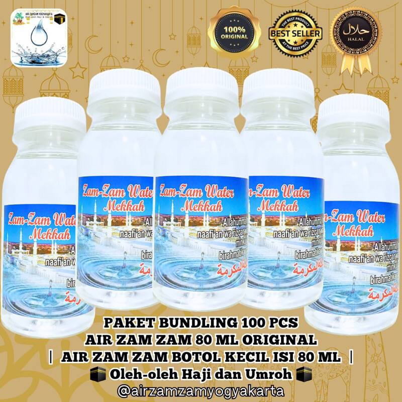 

Paket bundling 100 pcs Air zamzam 50ml Asli | Paket bundling 100 pcs Air zamzam 80ml Asli | Oleh-oleh Haji dan Umroh