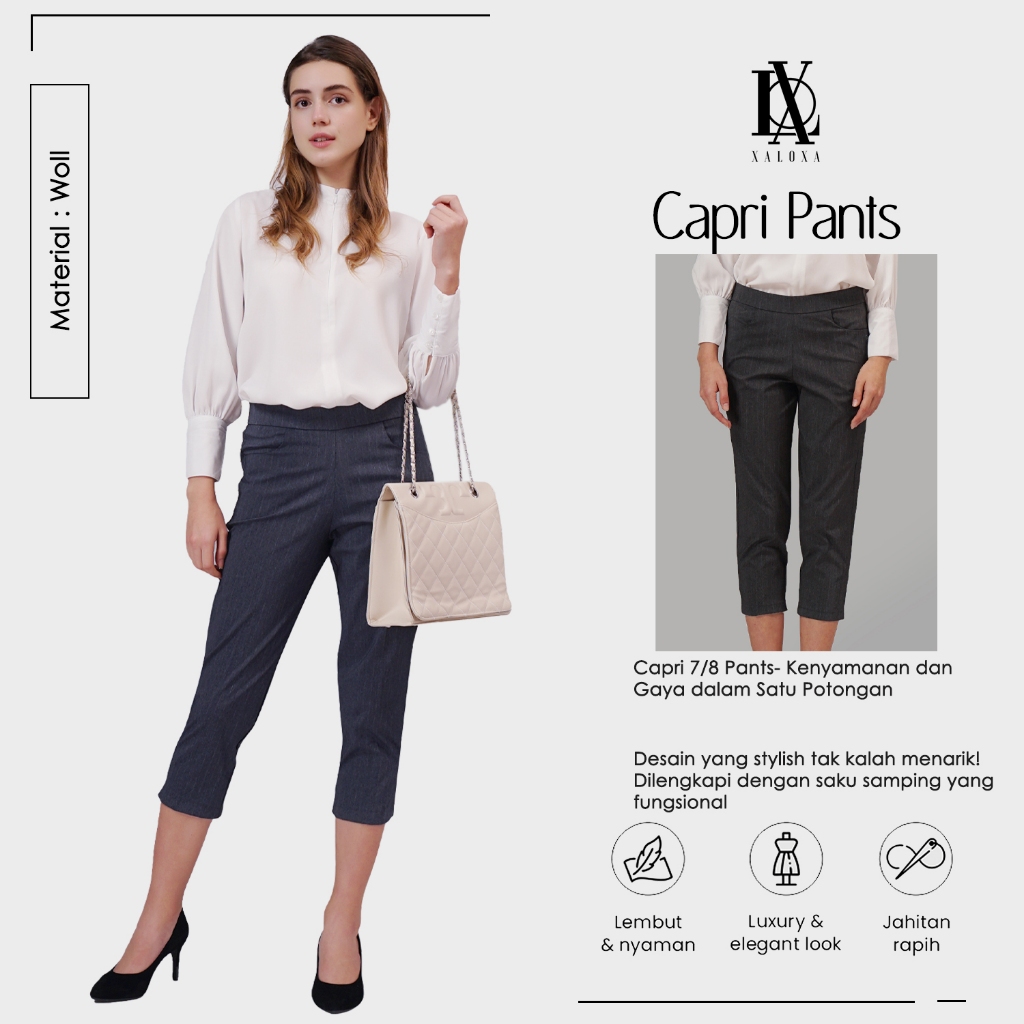 XALOXA CAPRI PANTS | Celana Pajang 7/8 Wanita Bahan WOLL | Size Reguler