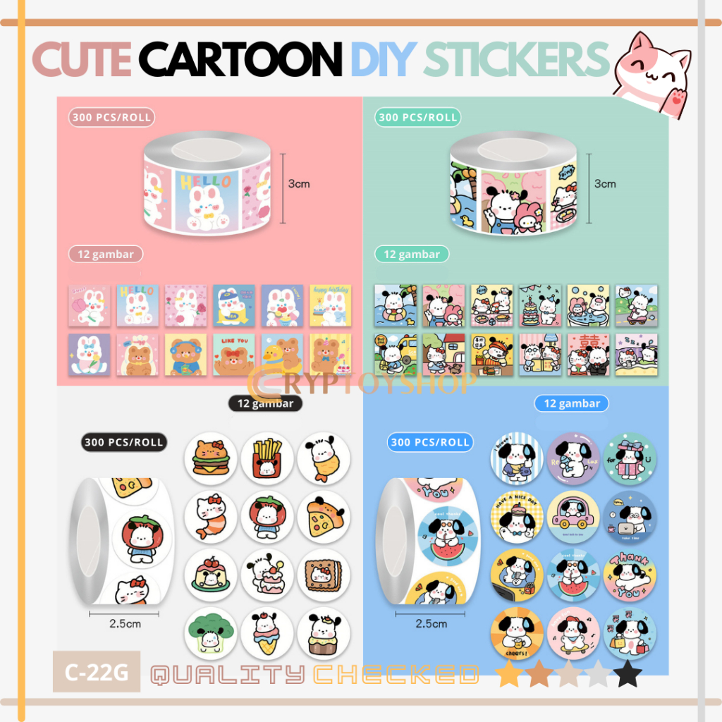 

CRYPTOYSHOP CUTE CARTOON DIY BUNNY DOG STICKERS 300PCS/ROLL STIKER AMPLOP ANJING KELINCI LUCU POCHACCO ATK PERLENGKAPAN SEKOLAH PAPER CRAFT KERAJINAN TANGAN
