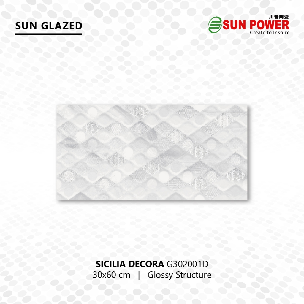 Keramik Dinding Body Putih Glossy Structure - Sicilia Series 30x60 cm | Sun Power