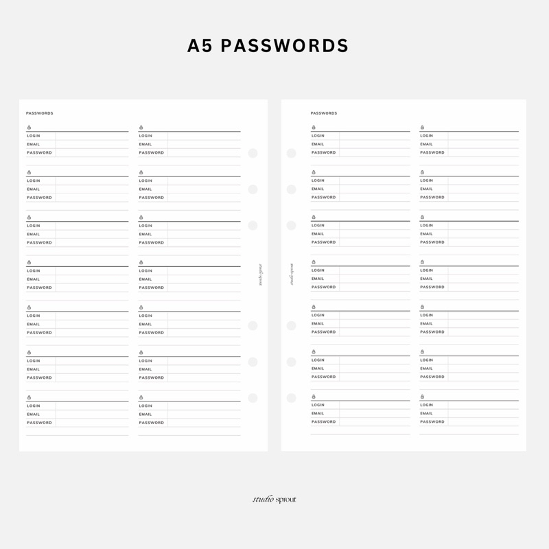 

A5 Password Tracker - Loose Leaf Kertas Isi Binder Insert Refill