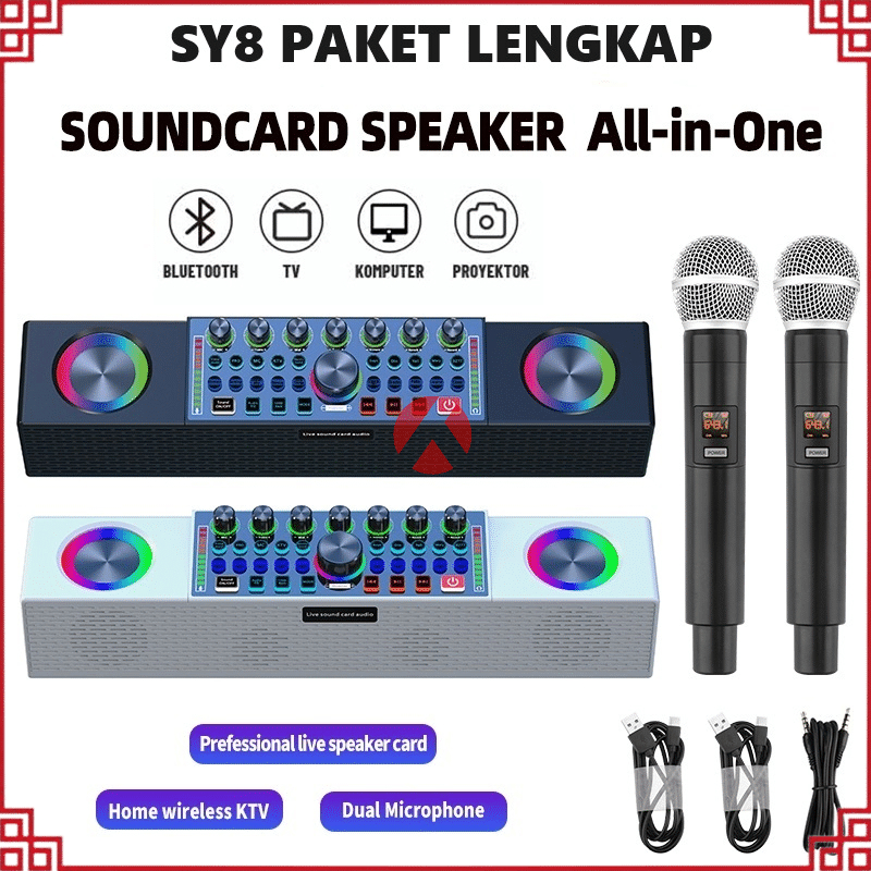 AKN HOME KTV SPEAKER  BLUETOOTH SY8 2MIC LIVE SOUNDCARD PORTABLE OUTDOOR