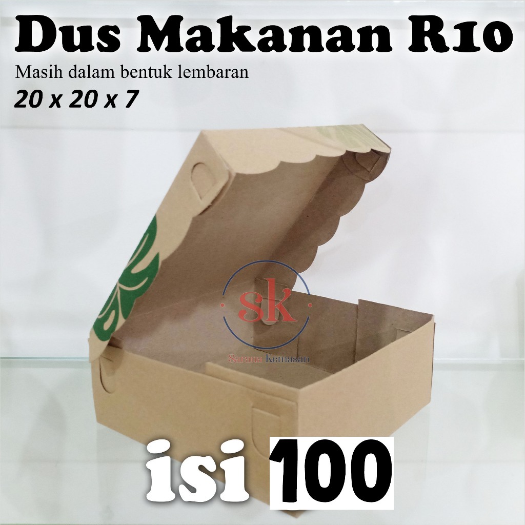 BOX KRAFT MOTIF DAUN KARDUS KOTAK NASI CATERING MAKANAN R10 UK 20X20X7 (ISI 100)