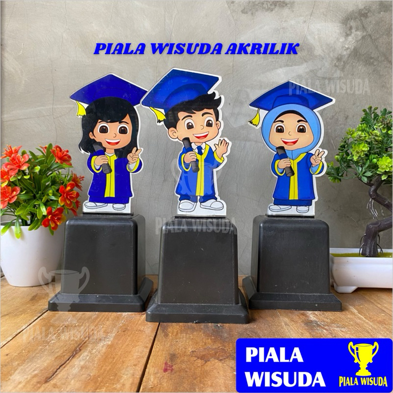 Piala Akrilik Wisuda (Hijab Biru) - Plakat Wisuda Karakter Almamater ITB - Hadiah Kelulusan - Kado Wisuda