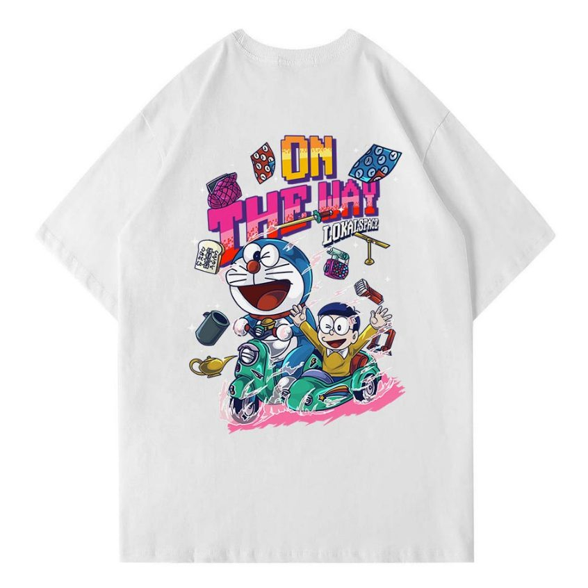 Lokalspace | Kaos Dewasa Pria Wanita Doraemon dan Nobita  | Kaos Anime | Doraemon | Putih