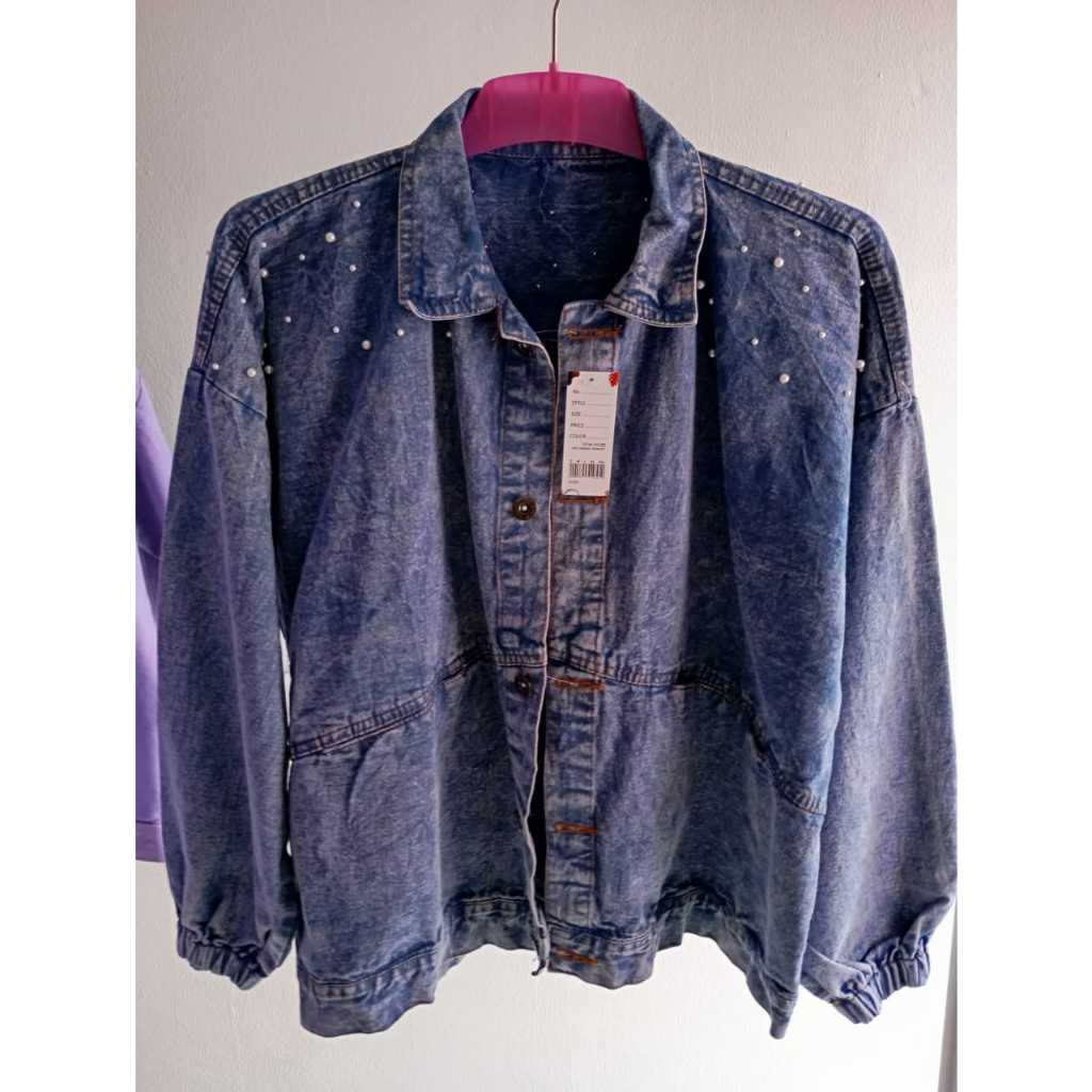 Jaket Oversize jaket jeans mutiara Wanita Vintage Korea Premium / Pearl Jacket Oversize
