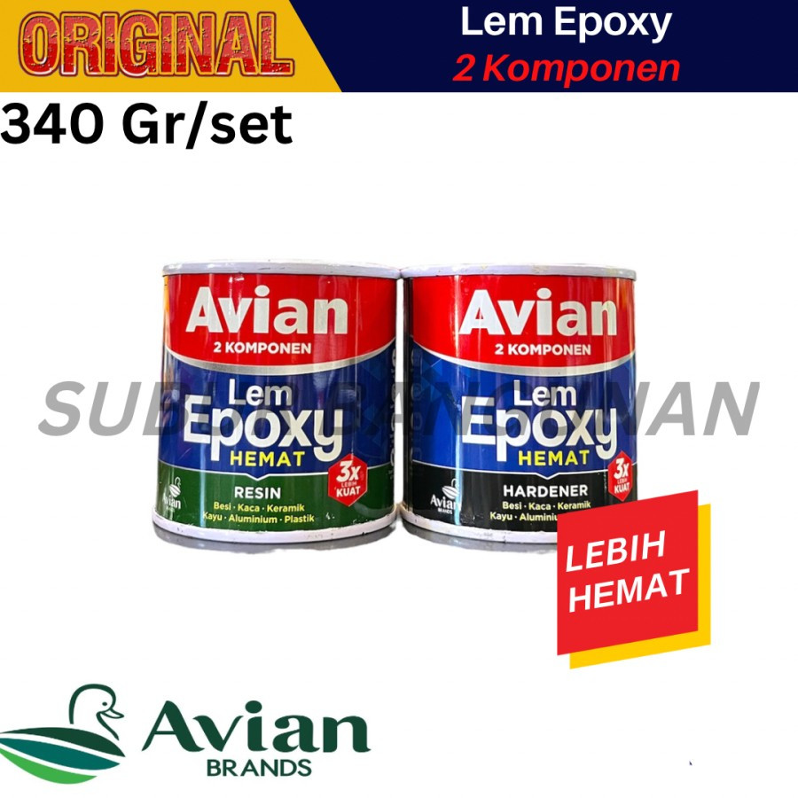 Lem Epoxy AVIAN HEMAT 2 Komponen (Resin + Hardener) 340 Gr / Lem Kapal