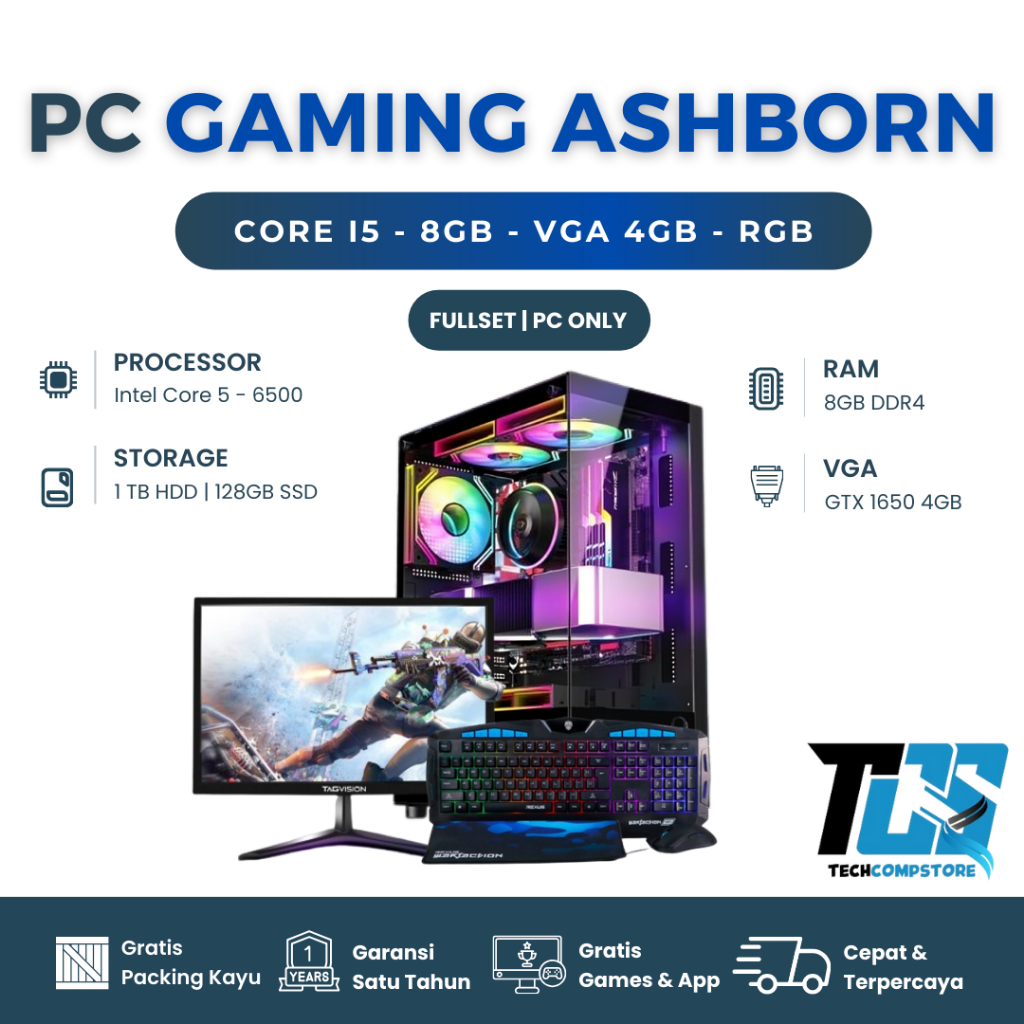 PC Gaming Editing I5 6500 Ram 8GB VGA GTX 1650 4GB HDD 1TB Fullset Rakitan RGB | Komputer CPU Lengka