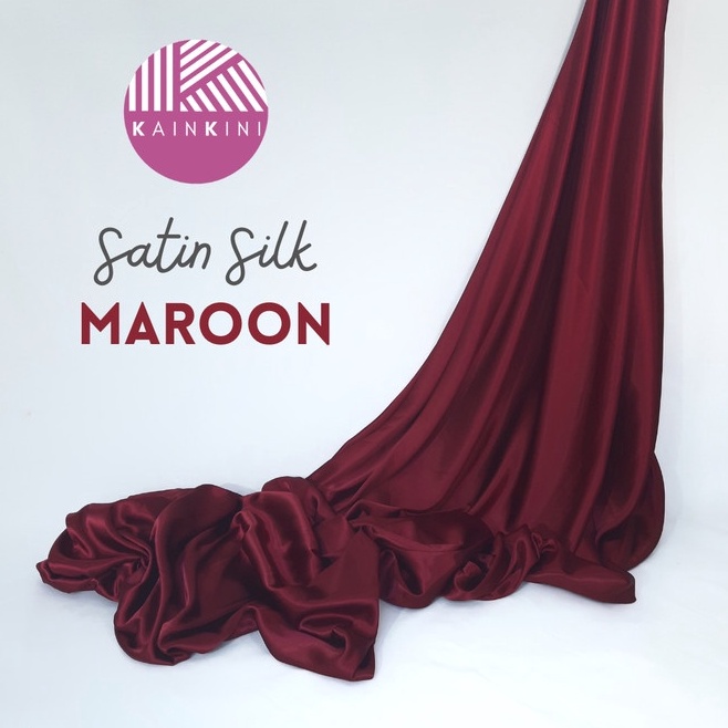 Produk Trending   meter Kain Satin Silk Charmuse Premium Kilap Glossy Kainkini  Merah Maroon Red  Ba
