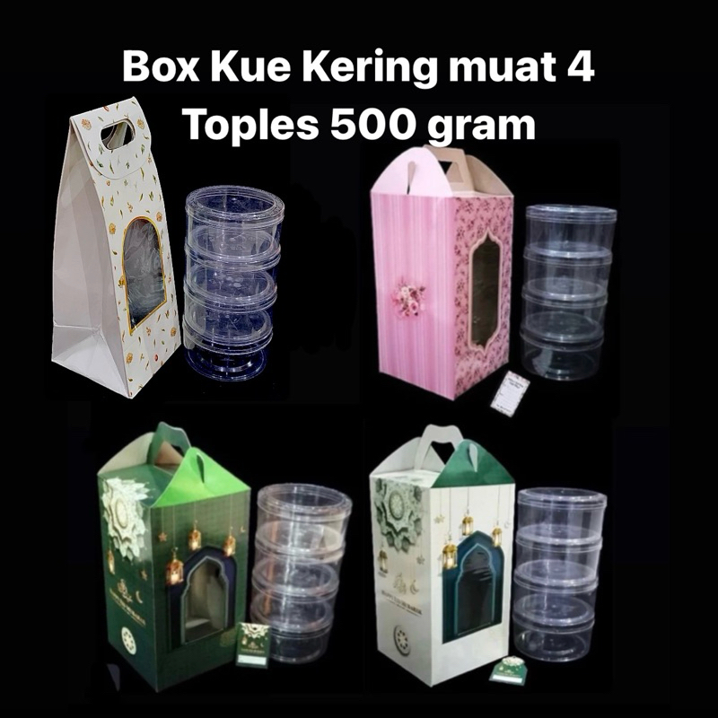 

Box Toples 15x15x28cm Muat 4 toples 500 gram Ditumpuk