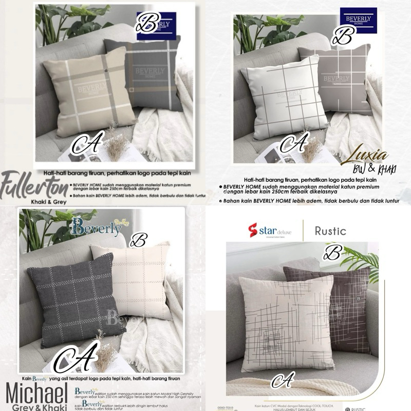 sarung bantal sofa 30x30 40x40 45x45 50x50 60x60 motif fullerton  luxia Rustic michael bw & khki