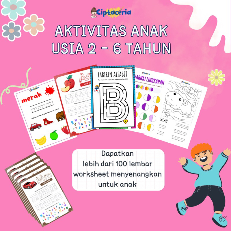 

printable worksheet anak usia 2-6 tahun