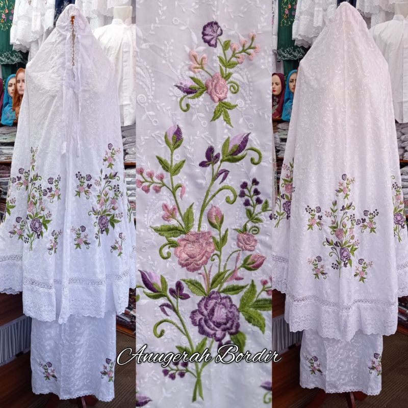 Setelan Mukena Bordir Suji Bahan Katun Paris khas Bukittinggi / Padang