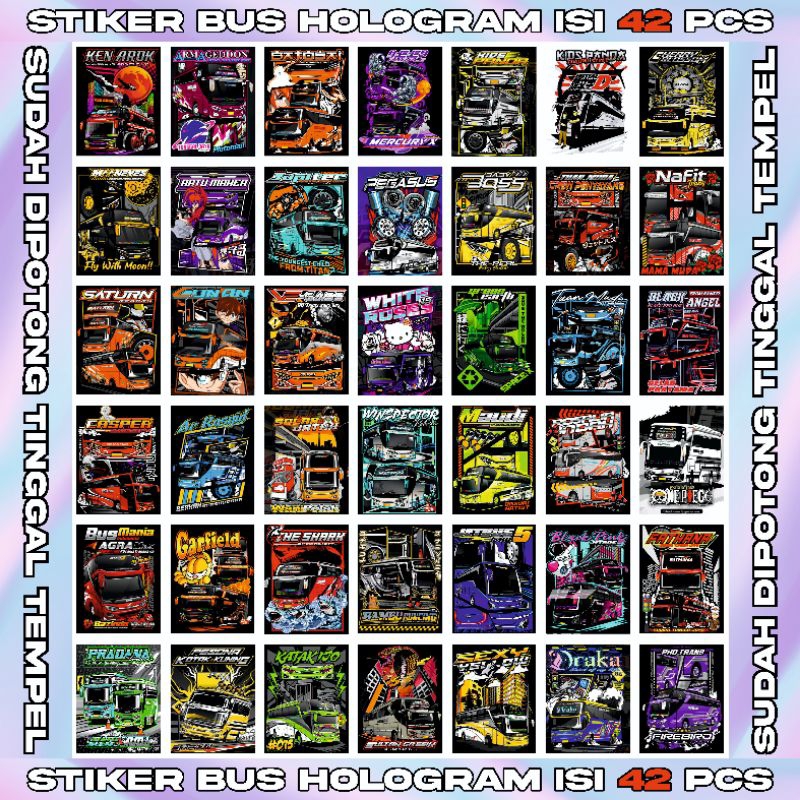 

stiker bus isi 42 pcs bahan hologram (gambar beda beda)