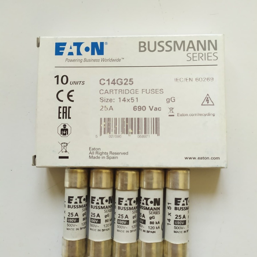 Fuse Bussmann C14G25 14x51. 25A. 690V. 120KA Fuse Bussmann C14G25 14x51. 25A. 690V. 120KA