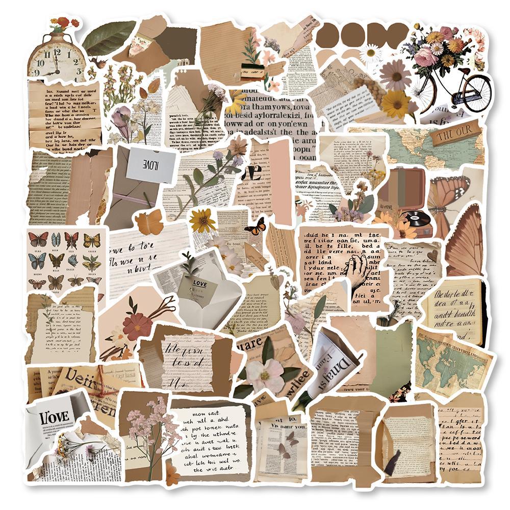 

50 Pcs Stiker Koran Inggris Vintage Dihiasi Dengan Indah Akun Tangan Cangkir Air notebook Dekoratif Tahan Air Stiker