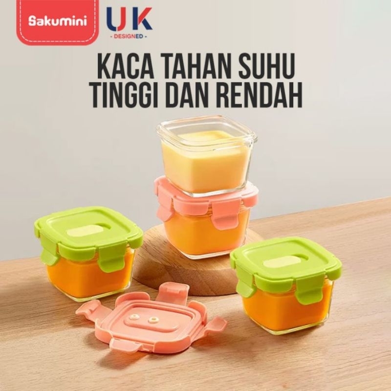 Sakumini Glass Food Container Wadah Gelas Kaca Mpasi Bayi Tempat Makanan Kaca Bayi Mpasi