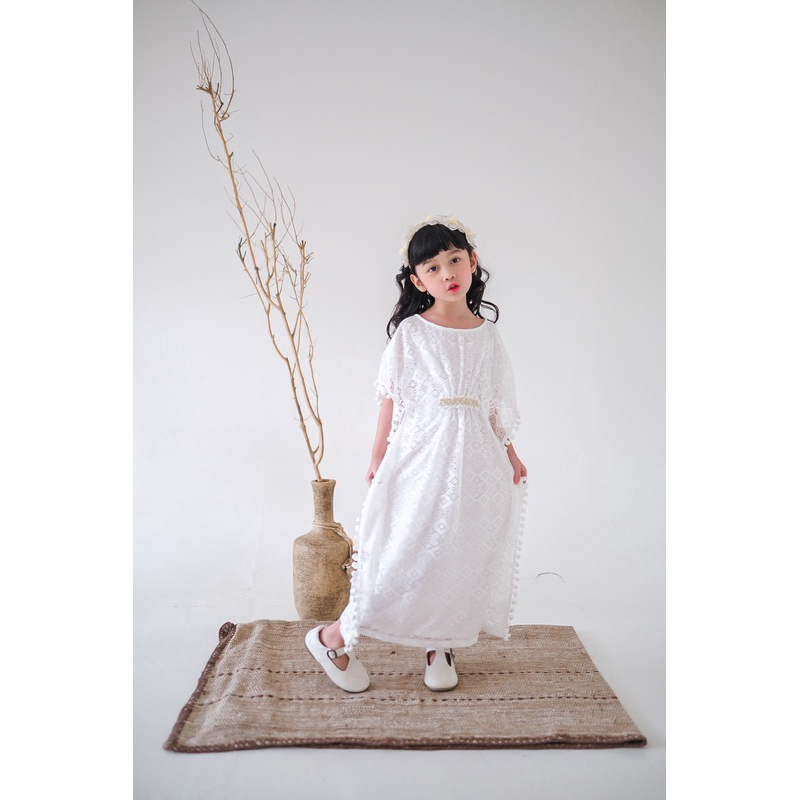 Kopuka Kids - Nabila white kaftan anak perempuan baju anak perempuan mewah baju hari raya baju Lebar
