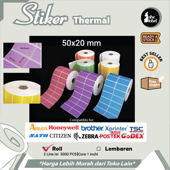 

LABEL STIKER BARCODE THERMAL 50X20 MM 2 LINE