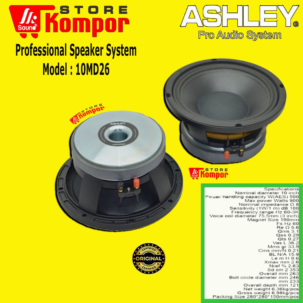 SPEAKER COMPONENT ASHLEY 10MD26 / 10 MD26 / 10-MD26 10 INCH