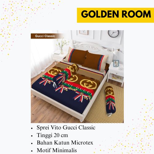 Sprei Vito Motif Gucci Classic Branded Bantal 2 Tinggi 20 Seprai Katun Halus B2 T20 Warna Coklat Cer