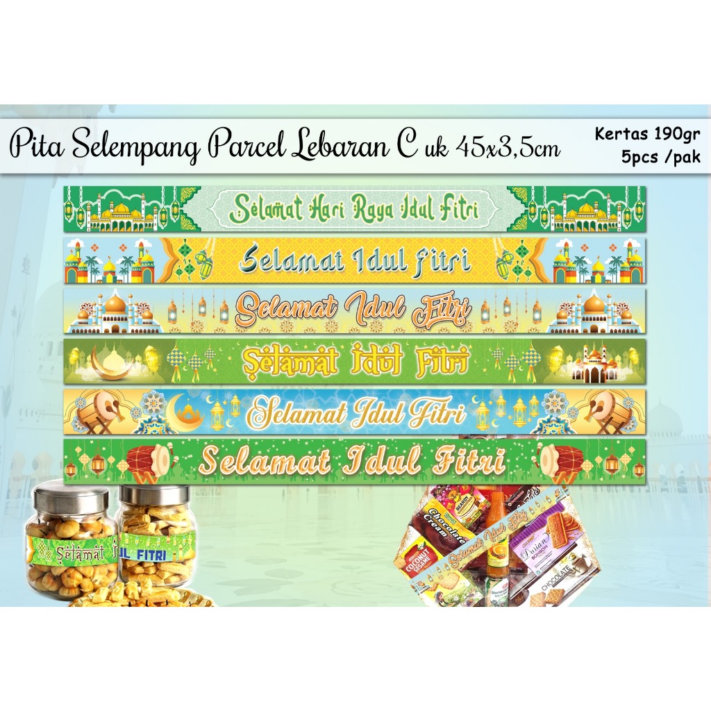 

(1Pak isi 5Pcs) Pita toples parcel hampers Selamat Idul Fitri/Banner bingkisan Lebaran, selempang parcel, paper belt idul fitri