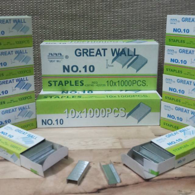 

STAPLES GREAT WALL. 1pak besar = 10 pak kecil. 1 pak kecil berisi 1000pcs.