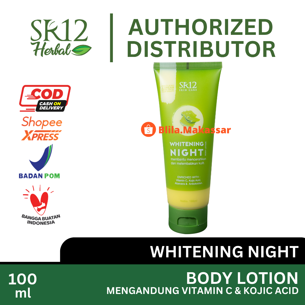 Whitening Night Body Lotion 100ml SR12 HandBody Pemutih Badan Mencerahkan Kulit Anti Oksidan BPOM